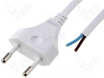 Захранващ кабел S1-2/07/1.8WH Кабел; CEE 7/16 (C) щепсел, кабели; 1,8m; бял; PVC; 2x0,75mm2; 2,5A